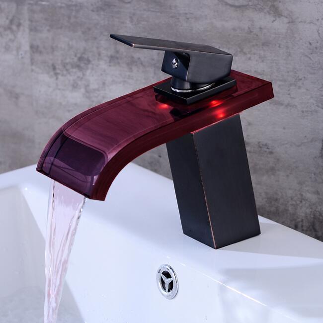 

2021 New Faucet Led Glass Waterfall Brass Faucet. Bathroom Deck Mounted Basin Sink Mixer Tap Gyp5