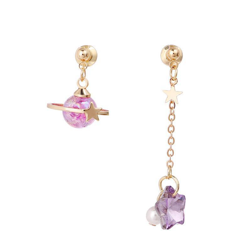 

Dangle & Chandelier Purple Crystal Star Planet Asymmetrical Earrings For Women Girls Fashion Universe Brincos Earring Jewelry Gift
