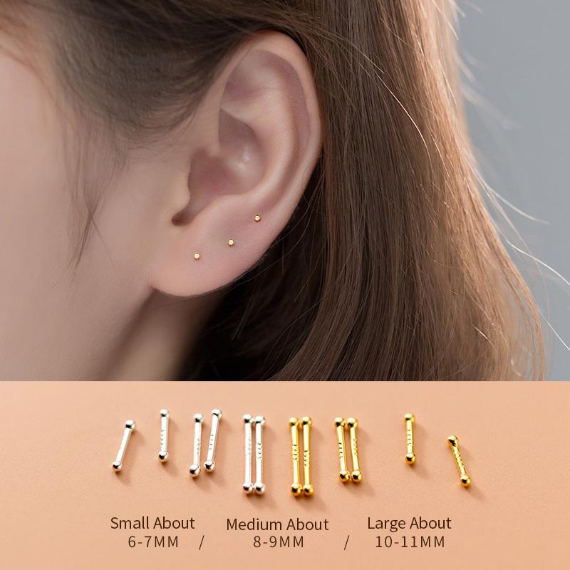 Stud 4 Pair 925 Sterling Silver Simplicity Small Beads Ball Mini Two SimplicityJewelry Piercing Fashion Earring For Women-image-710884088