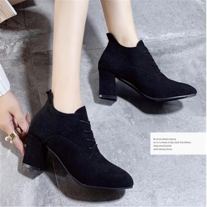 

Boots Aleafalling Women Motorcycle Female Fashion Pointed Toe 7cm High Heel Mature Vintage Suede Casual Lady, Black