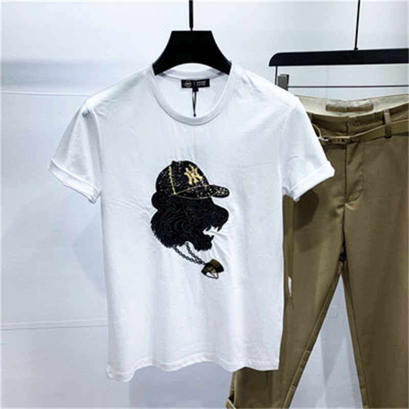 

2021 New Men's Embroidery Youth Short T-shirt Lapel Slim Half Sleeve N7ll