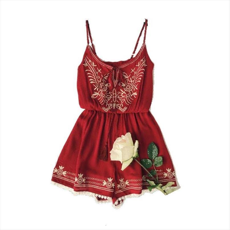 

summer clothes fashion womens jumpsuits v neck embroidery lace up wide legs bodysuit beach style rompers, Black;white