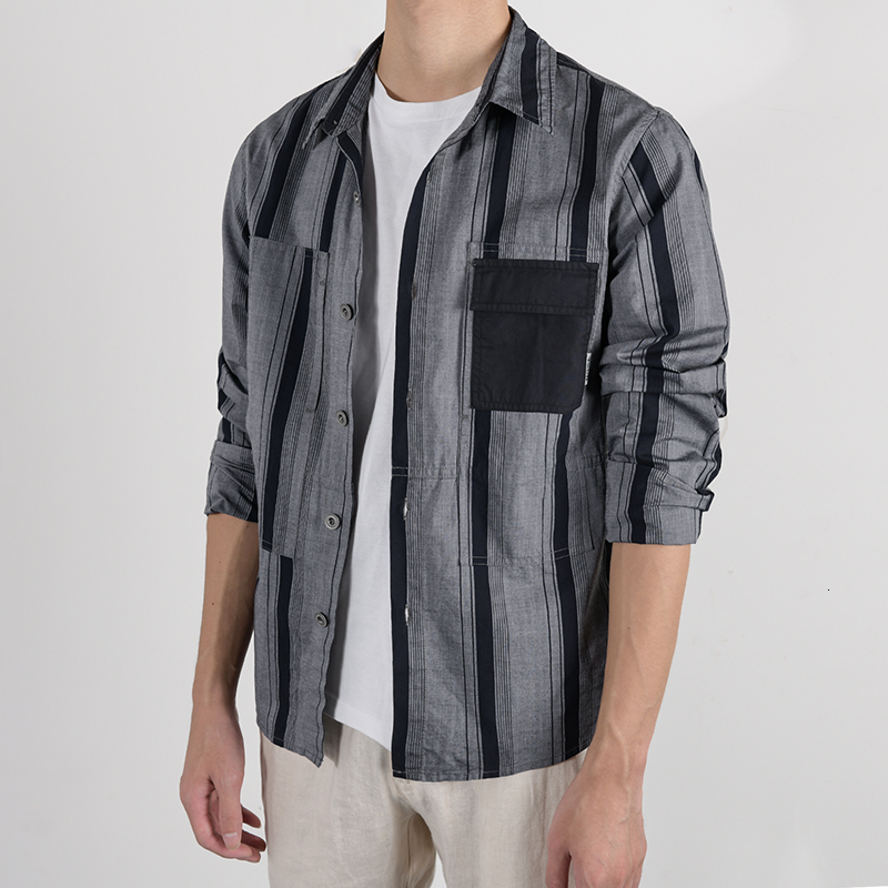 

2021 New Vero e Outono De Manga Longa Nica Listra Puro Algodo Masculina Confortvel Camisas Para Homens Casual Na Moda Camisa Marg, Gray