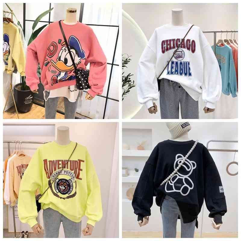 

2021 spring and Autumn New Women's Hooded Sweater Korean fashion long sleeve women's round neck sweater, Multi color matching