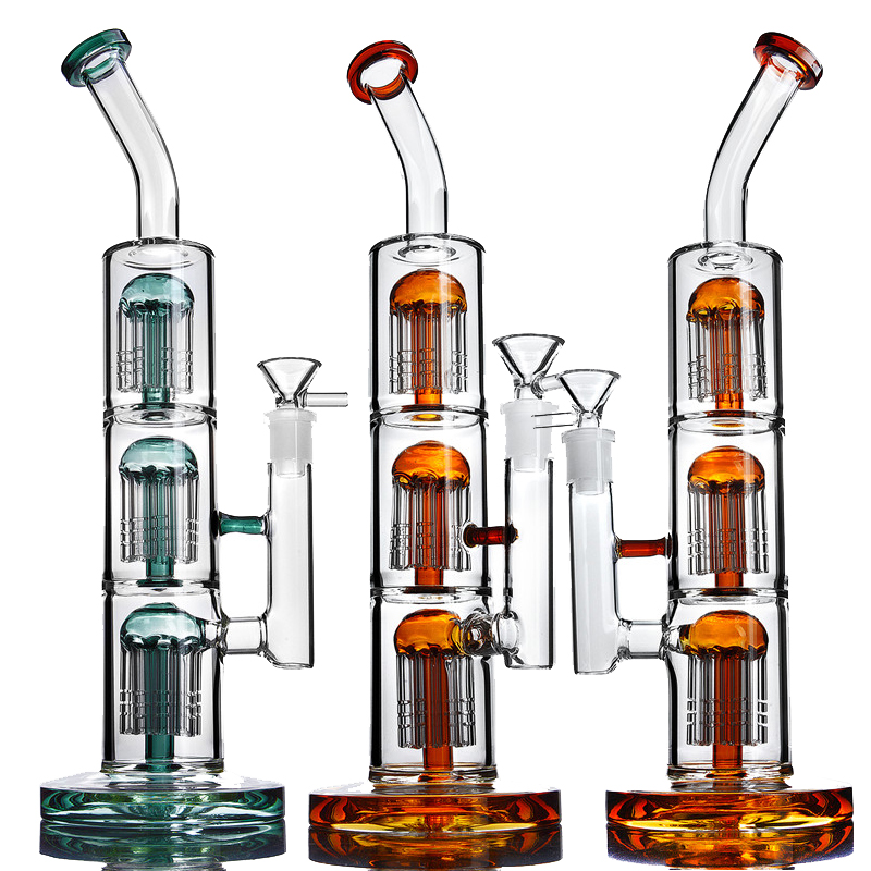 

Triple Arm Trees Perc Bongs Tube Bong Thick Base Dab Rig with 14mm Bowl Joint Free Shipping