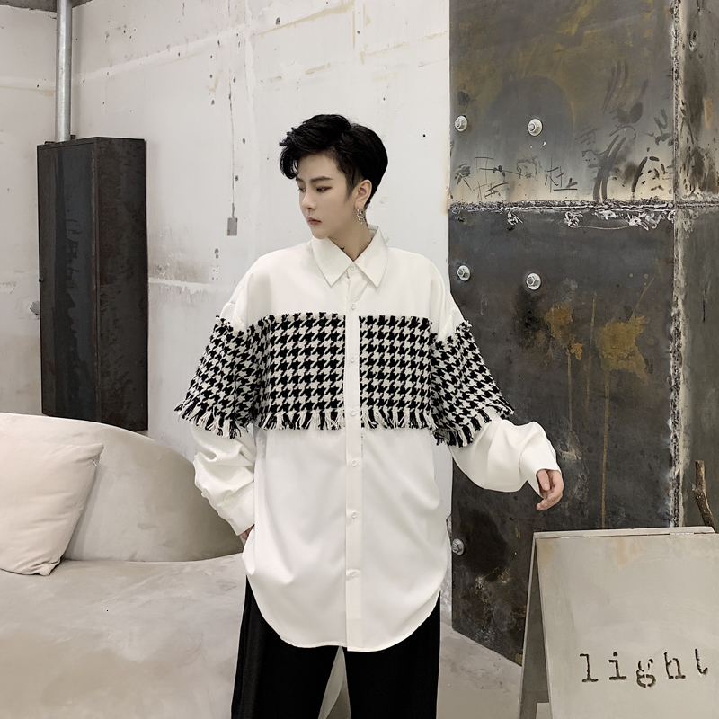 

2021 New Men's Spelling Cloth Decoration Loose Coats Long Sleeve Shirt White/black Color High-quality Shirts Camisa Musculina -xl 4mgl