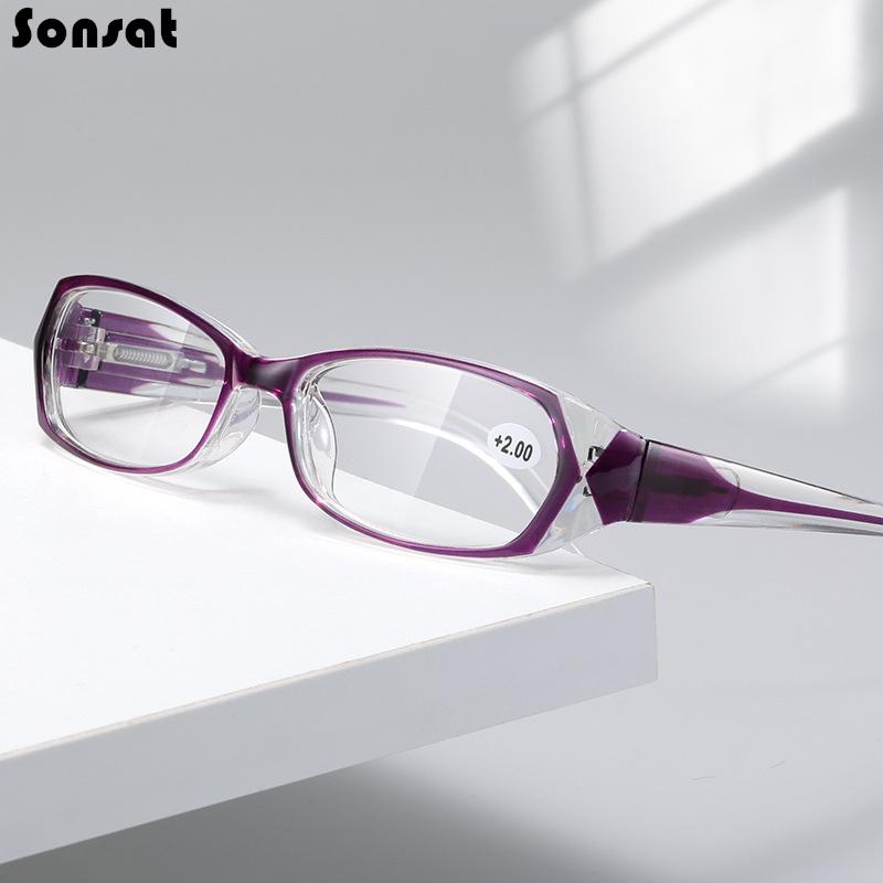 

Sunglasses Women Fashion Retro Anti Blue Block Reading Glasses Resin Lens Spring Hing Leg Telepo Eyewear Presbyopia Square Eyeglasses
