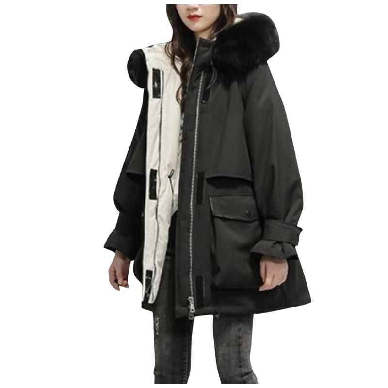 

Women's Jackets Women Outerwear Long Cotton-padded Plush Collar Fashion Pocket Suede Hooded Zipper Coats Jacket Coat, Black;brown