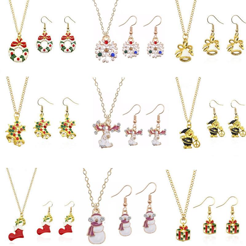 

Earrings & Necklace Vintage Christmas Jewelry Suit For Women Girls Tree Bells Stocking Rings Gifts, Silver