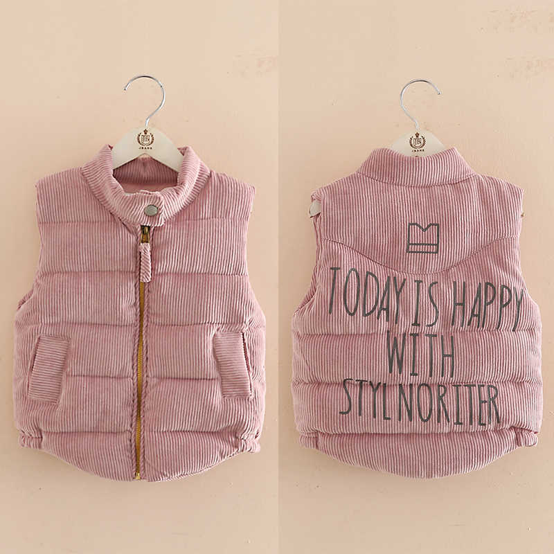 

3-8 10 12 Years Girls Vest Winter Kids Tops Letter All Match Zipper Thicken Cotton Padded Sleeveless Jacket Vest For Girl 210701, Pink