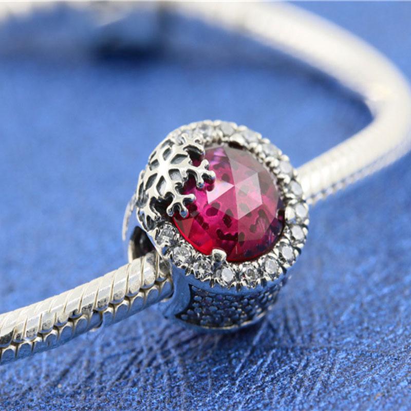 

100% 925 Sterling Silver Radiant Rose with Snowflake Charm Bead Fits European Style Jewelry Charm Bracelets