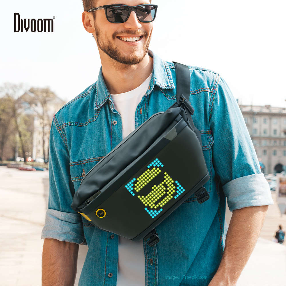 

Handbag Divoom Sling Bag Adaptable Pixel Art Fashion Design Outdoor Sports Watertight For Bikes Walking Outside Activity Large Space, Black