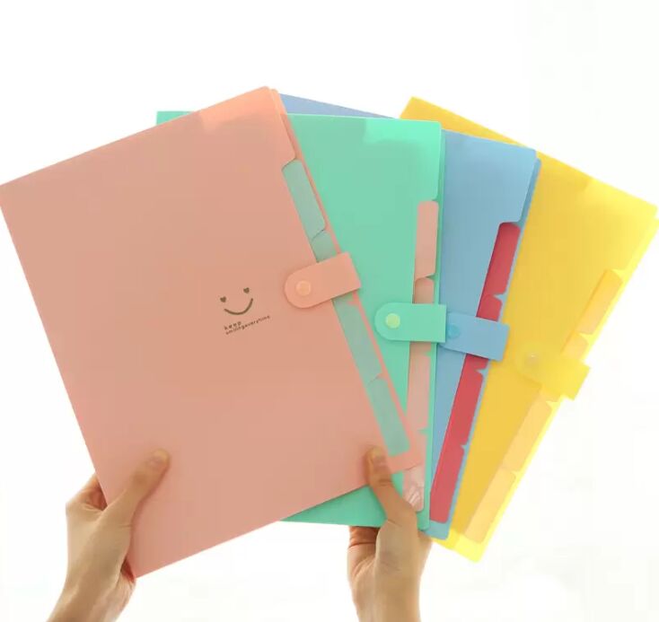 

New 9 Color A4 Kawaii Carpetas Filing Supplies Smile Waterproof File Folder 5 Layers Document Bag Office Stationery