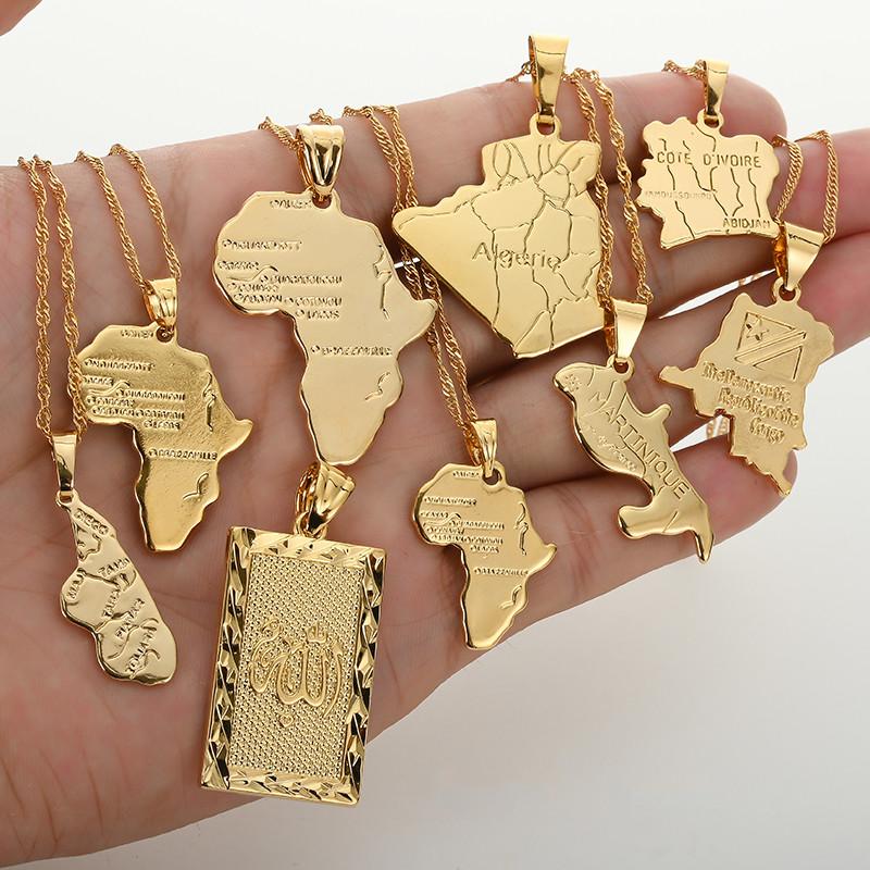 

Pendant Necklaces Gold Country Africa Map Flag Necklace Cross Jamaica South Congo Algeria Chain Man Jewelry Hiphop Item Gift