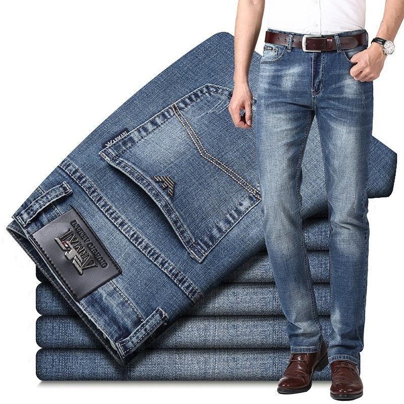 

Men's Jeans Summer Thin Cotton Slim Elastic Italy Eagle Brand Fashion Business Trousers Classic Style Spring Denim Pants, Blue