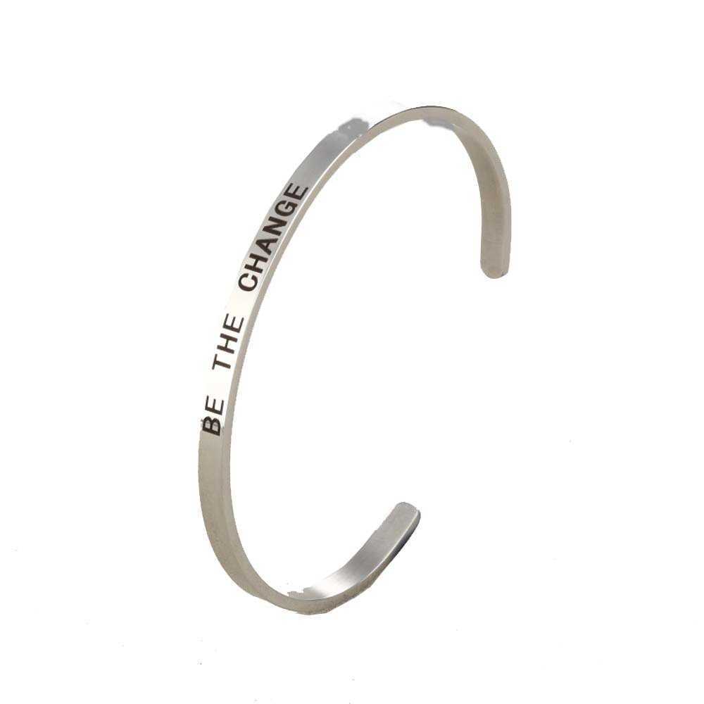 

Mylongingcharm 1pc Open Cuff Bangles Women Bracelet Bangle Width 4mm-be the Change-fine Polished Stainless Steel Bangles G2214 Q0719