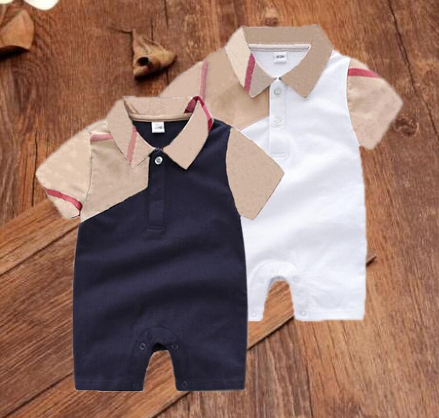 

2021 Designer Summer Newborn Infant kids Baby Boy Girls Pocket Rompers Jumpsuits Playsuits Ribbed Knitted short Sleevele Toddler children Cl, Blue