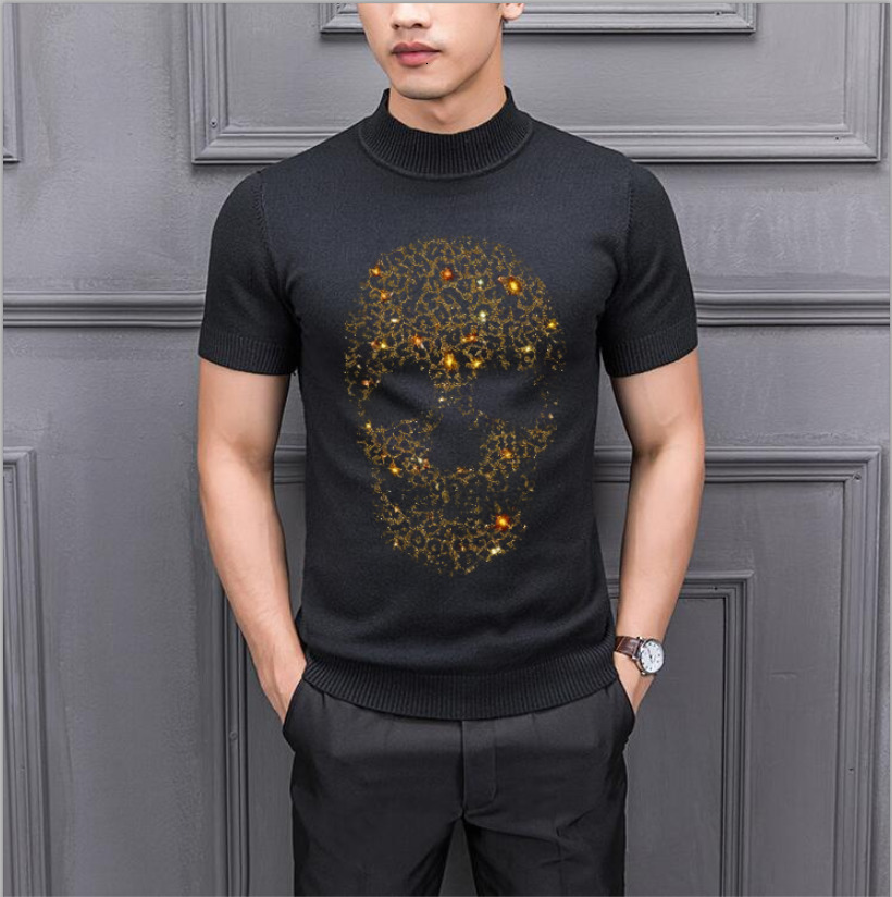 

2021 Men's Cotton Jersey Short Sleeves Pullovers Outwear Man-to-neck Shirts Tops Rock Solid Diamond Knitting New Clothes 8fxw, As shown in the figure