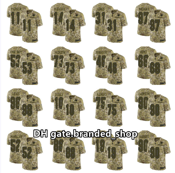

Miami Dolphins men 11 DeVante Parker 52 Bob Griese 14 Zach Thomas women youth camo Salute To Service Limited NFL 2021 Jersey, Black;red