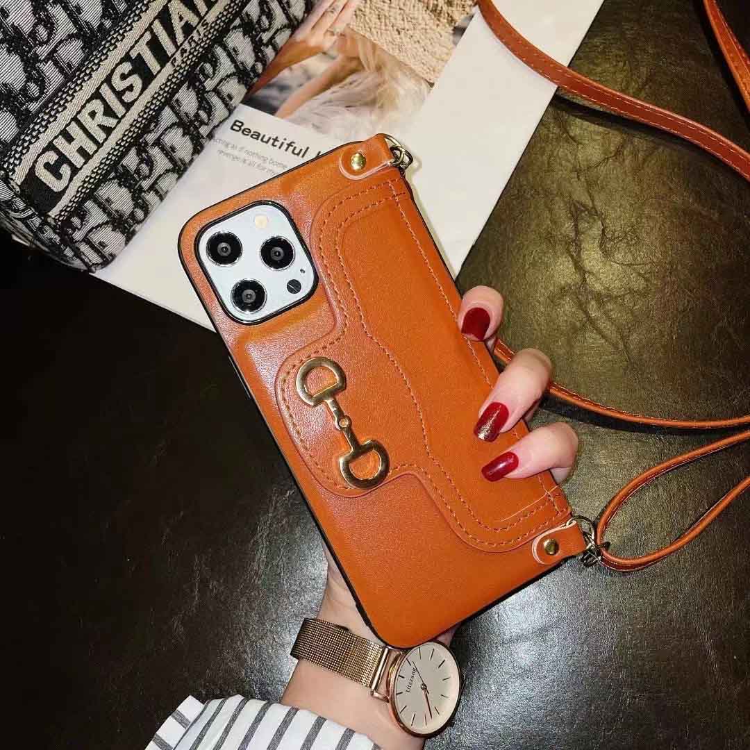 

2021 Trendy Phone Case for iPhone 12 12pro 12mini 11 11pro X Xs Max Xr 8 7 8plus 7plus Leather Skin Cover Shoulder String Shell Card Design