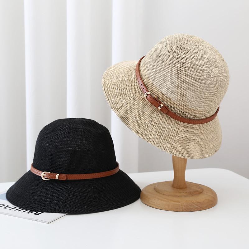 

Wide Brim Hats Summer Women Straw Hat Fisherman Ladies Sun For Raffia Cap Foldable Trend, Black