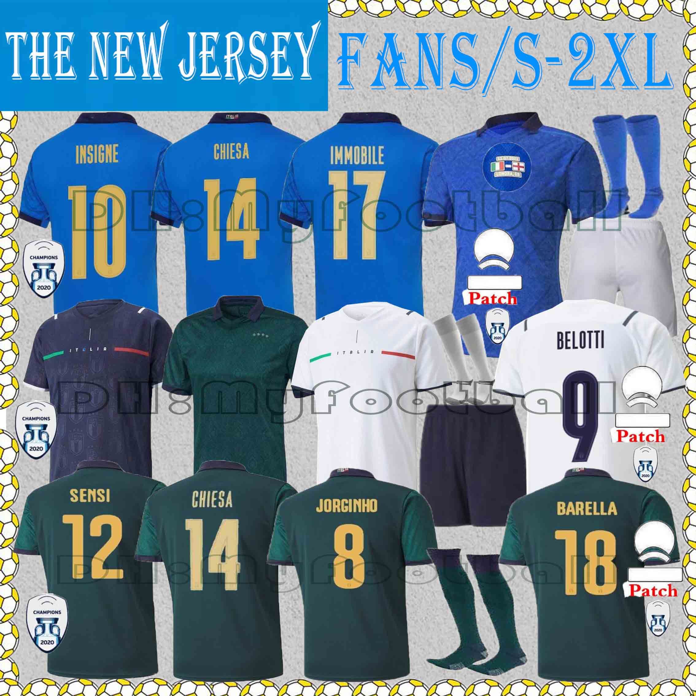 

BASTONI ItaLY INSIGNE Soccer Jerseys 2021 22 Italie VERRATTI JORGINHO maillots foot IMMOBILE BELOTTI BERARDI CHIESA BARELLA Italia Football shirts Kit Size S-2XL, Home