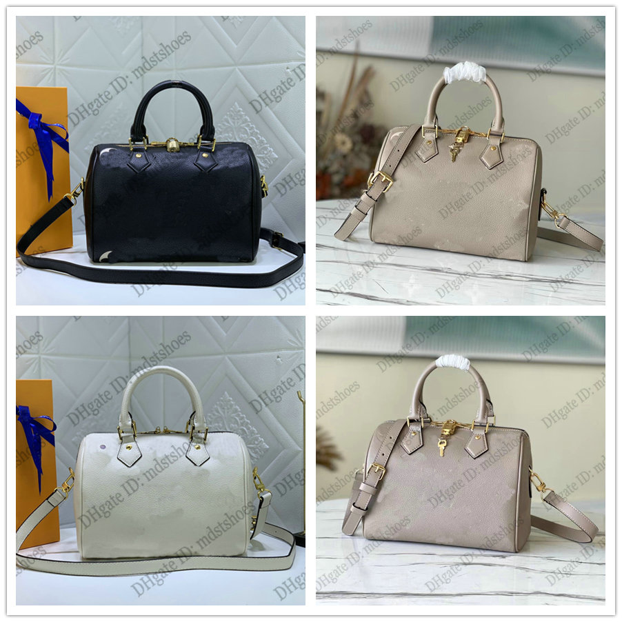 

SPEEDY BANDOULIÈRE 25 Boston Bags Favorite Women Designer Toron Double handle Bag Embossed Oversized Letter Flower Pattern Leather Cross Body with Engraved padlock