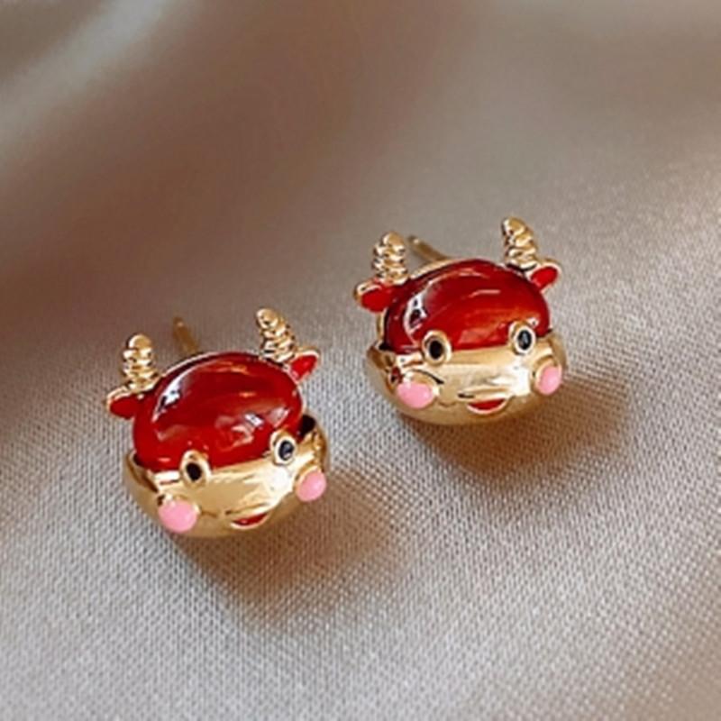 

Stud Origin Summer Korean Cute Red Color Cow Earring Temperament Gold Resin Cartoon Animals Jewelry Accessories, Golden;silver