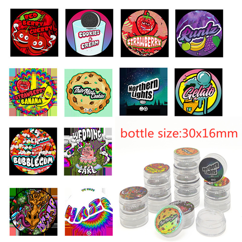 

candy cake cookies packing bottles Hologram Sticker 5ml Thin Mint mylar package bottle plastic jar tank dry herb flower Container with Stickers