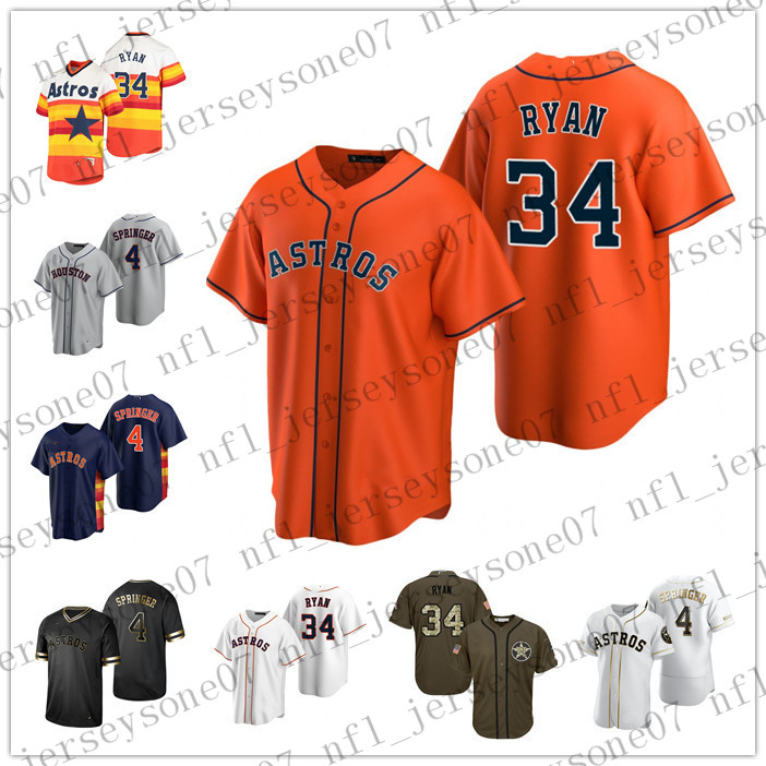 

Custom Houston men women youth Astros 34 Nolan Ryan 4 George Springer white gray orange Authentic 2020 Home Jersey