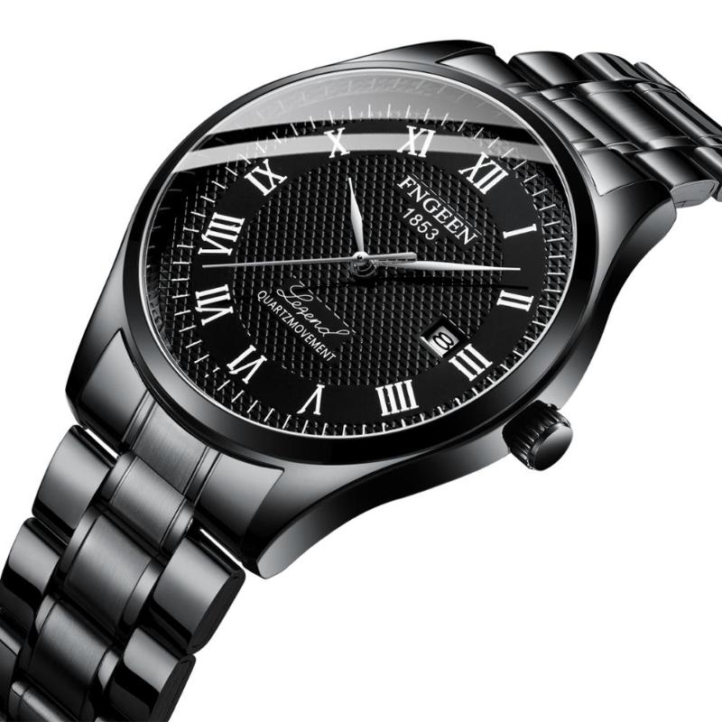 

Wristwatches Concept Black Trend Students Casual Fashion Stainless Steel Watch With Quartz Function Calendar Waterproof Men's 42mm, White steel black