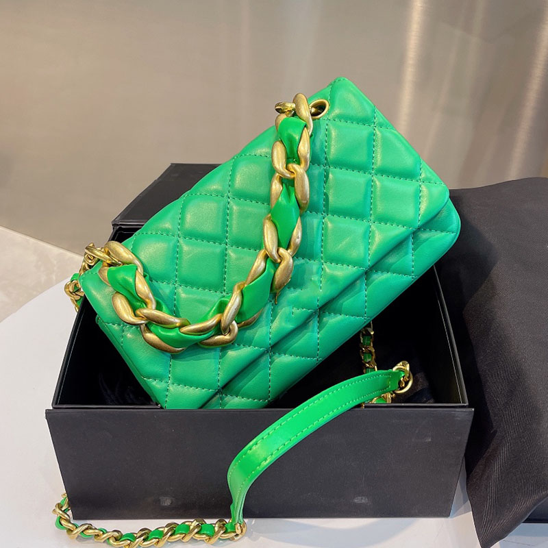 

2021 Classic Single Flap Small Ladies Elegant Bags Lambskin Chain Handle Totes Luxury Designer Sacoche Daily Interwoven Crossbody Shoulder Cartable Handbags 23C, Green