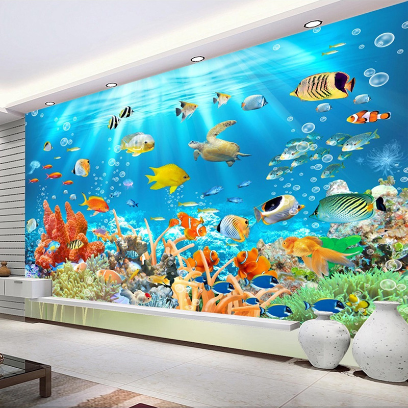 

Custom Photo Mural Non-woven Embossed Wallpaper Underwater World Fish Coral Children Room Living Room Wall Decoration Wallpaper, Blue