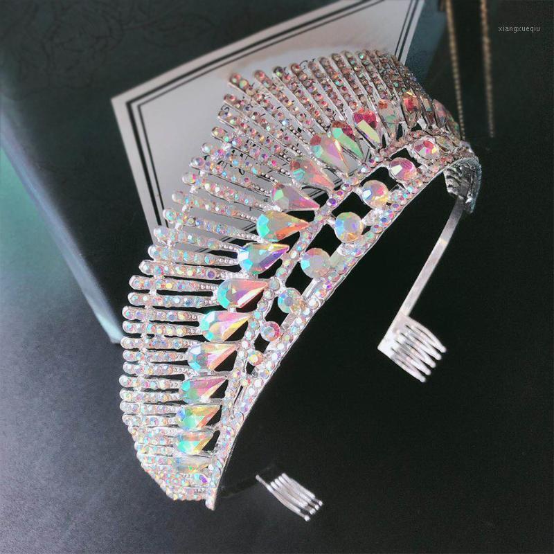 

Baroque Luxury Ab Color Crystal Peacock Wedding Tiara Crown With Comb Rhinestone Pageant Diadem Headpiece Bride Hair Accessories Clips & Bar, Golden;silver