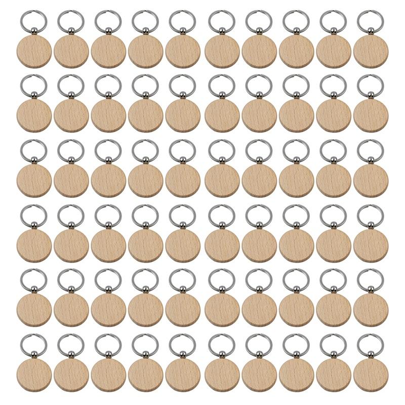 

Hooks & Rails 60Pcs Blank Round Wooden Key Chain Diy Wood Keychains Tags Can Engrave Gifts