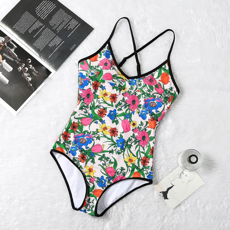 

Luxury Floral Women Bodysuit Swimwear Sexy Padded Ladies One Piece Swimsuit Summer Beach Swim Womens Bikinis, White;black