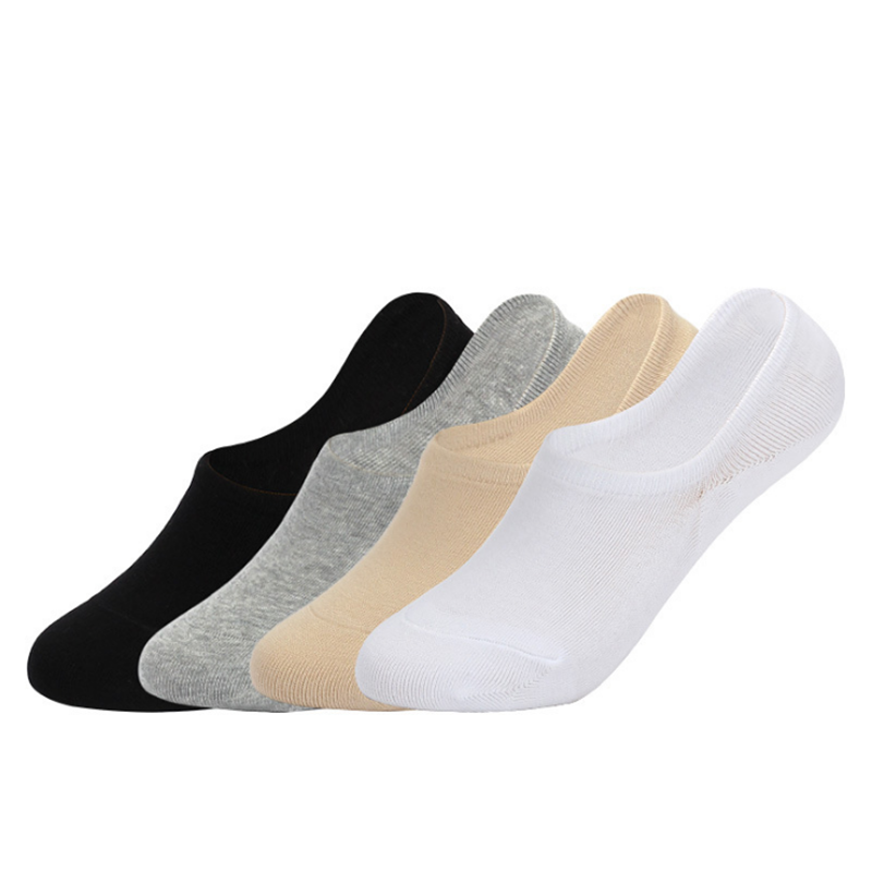 

5 PCS Woman socks silicone anti - drop ladies 'boat socks Plain combed cotton shallow-cut boat with low tops, Black