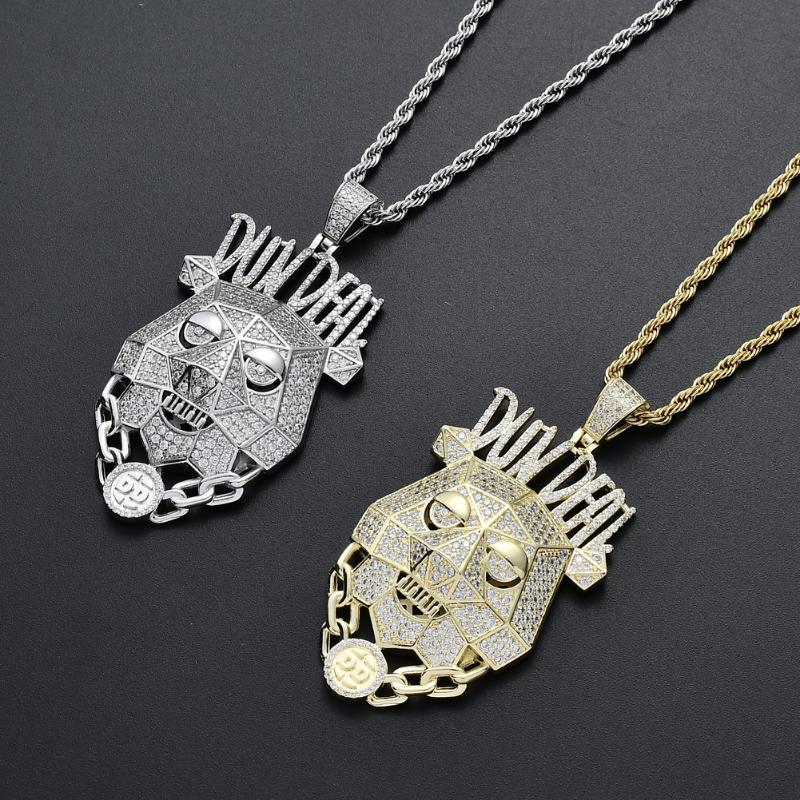 

Pendant Necklaces Hip Hop Jewelry High Quality Iced Out Chain 18K Gold Plated Bling CZ Simulated Diamond Dun Deal Dog Head Necklace