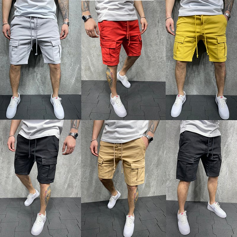 

Men's Pants Multi Pocket Cargo Shorts Outdoor Running Sweatpants Breathable Loose Lace Up Pants Autumn Classic Series, Gray