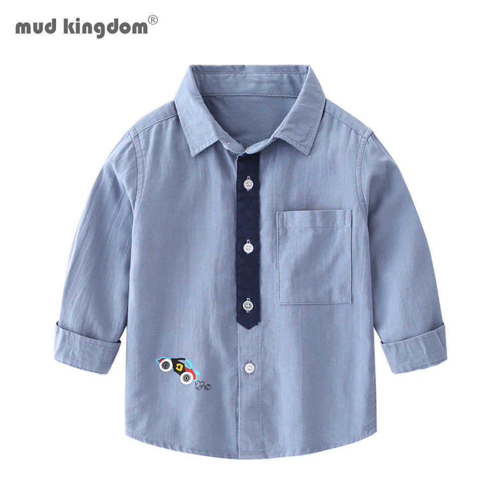 

Mudkingdom Boys Shirts Cute Cartoon Car Pattern Long Sleeve Turn-down Collar Tops for Kids 210615, Blue