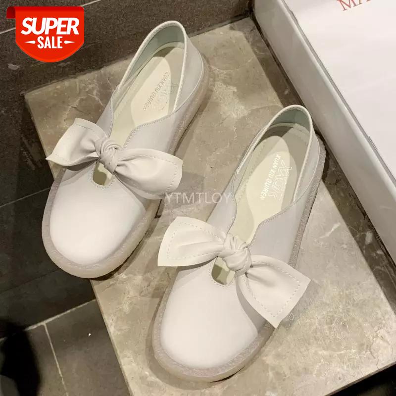 

2021 Women's Black Leather Shoes Round Head Working Fashion Wild Flat Retro Zapatos De Mujer Sapatos Mulher Bow Decoration #yp3o