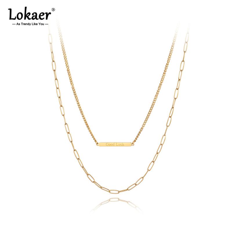 

Chains Lokaer Goth 316L Stainless Steel Good Luck Charm Pendant Necklaces Bohemia Double Layer Chain Choker Necklace For Women N21120, Silver
