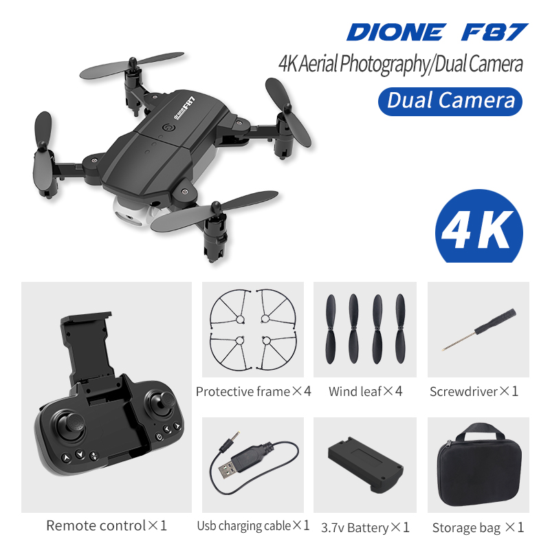 

F87 Professional Foldable Drone with Dual Camera FHD-4K OR 200W pixel WiFi FPV LED RC Quadcopter Aerial Photography Aircraft, Black