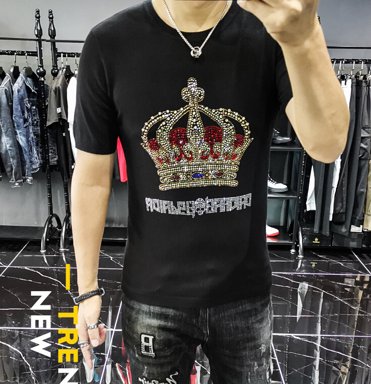 

2021 New Tshirt Male Top Summer Tee Quality Diamonds Stone Short Sleeve O-neck Hip Hop Drop Ship Vjsd, Black