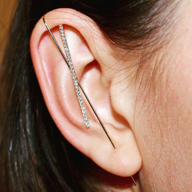 

6Styles Ear Wrap Crawler Hook Earrings for Women Surround Auricle Diagonal Stud Copper Inlaid Zircon Piercing Earrings, Silver