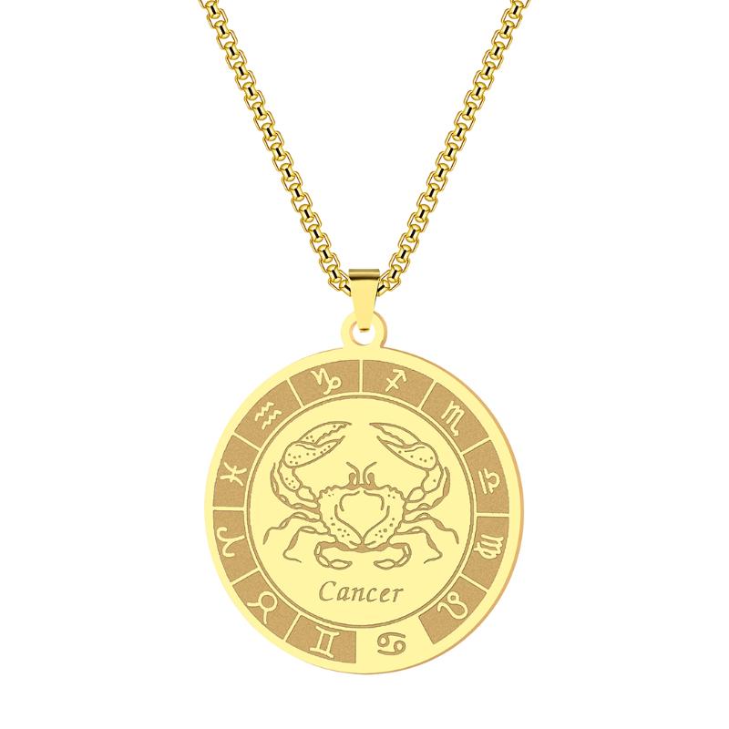 

Pendant Necklaces Kinitial Stainless Steel Cancer Zodiac Necklace For Women Girls Twelve Constellation Chocker Jewelry Gift