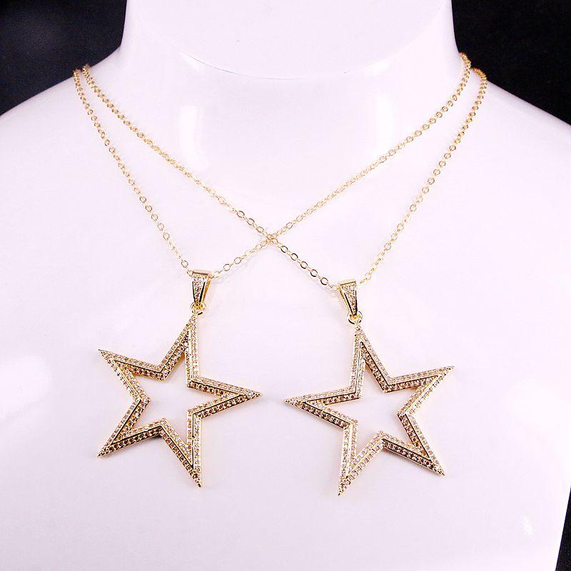 

Pendant Necklaces 4PCS, Clear CZ Micro Pave Star Necklace Cubic Zirconia Charm Gold Color Statement