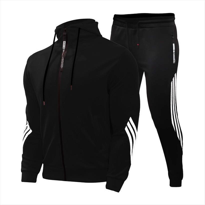 

casual sets winter brand splice mens tracksuits jogger zipper hoodies pants 2pc sportswear sport suit clothing, Gray