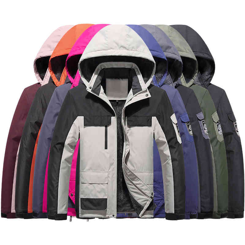 

winter outdoor plush thickened hooded coat warm and cold proof cotton padded cloth large men, Black