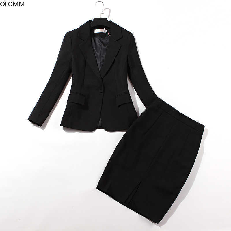 

Women' suits autumn professional women' casual slim single button black small skirt two-piece 210527